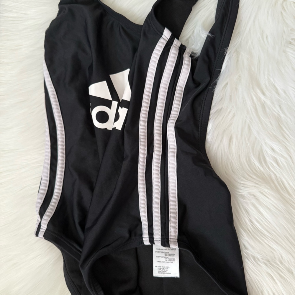 Adidas One Piece Front Logo Three Stripe Black Swimsuit Small - Picture 4 of 6